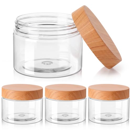 Image of Patelai 4 Pcs Plastic Jars Wide Mouth with Lids,4 Ounce,Wood