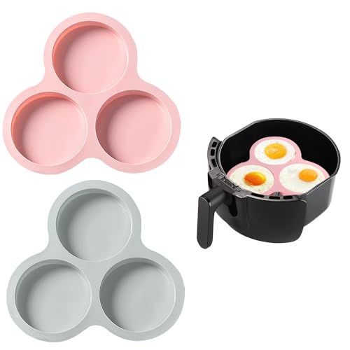 Bandeja de Silicona para Huevos,2 PCS Molde de Huevo para Freidora de Aire Reutilizable Freidora de Aire Sartén para Huevos con 3 Cavità per Friggitrice Ad