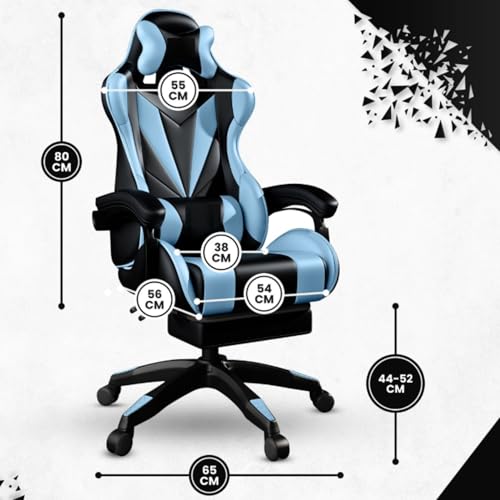 Bayt Ergonomiczne Krzesło Gamingowe Do Domu – Krzesło Biurowe Z Wysokim Oparciem I Podparciem Lędźwiowym | Krzesła Komputerowe Z Imitacji Skóry Dla Dorosłych I Nastolatków – Niebieskie I Czarne