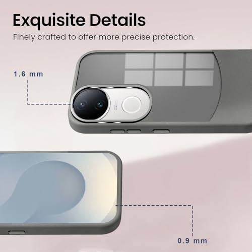 Image of KARWAN️Fusion Edge Leather Transparent Mobile Back Case | Slim Fit | Anti-Fingerprint| Scratch-Resistant | Premium Grip | Shockproof case | Back Cover for Vivo V50 || Grey