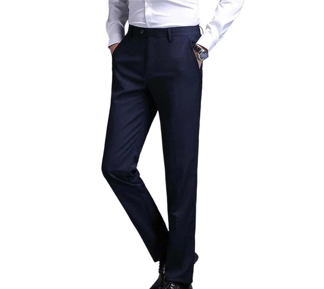 Men Relaxed Fit Suit Pants High Waist Straight Leg Business Office Wedding Elegant Trousers