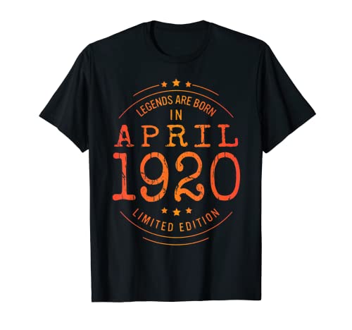 Cumpleaños Abril 1920 Edición Limitada Regalo April Camiseta