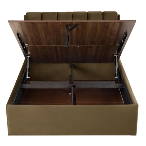 Image of Wakefit Bed | Queen (78 X 60) Solid Wood Bed, Upholstered, Hydraulic, 3 Year Warranty - Antho - Velvet Stone