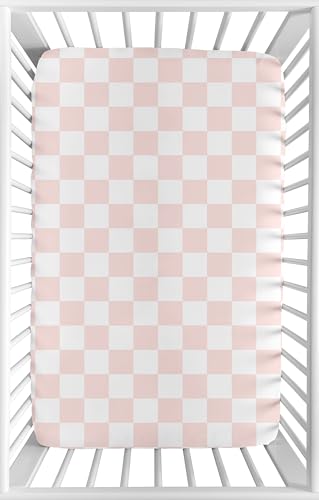 Image of Sweet Jojo Designs Baby Fitted Mini Crib Sheet (Pink Gingham Checkered Plaid) for Girls, Newborn /Infant Nursery, Play Yards, Portable Cribs (Vintage, Classic Checkerboard, Geometric Minimalist, Retro)
