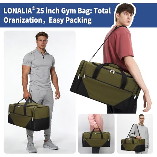 Image of 56L Travel Duffle Bag - 25 inch Overnight Weekender Bag with Trolley Sleeve for Travel Camping Gym Sport (Olive Green)