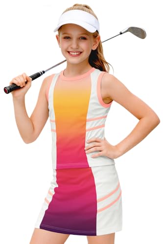 Image of AOBUTE Girls Tennis Golf Outfit Tank Top and Skirt with Shorts Set 4-12 Years