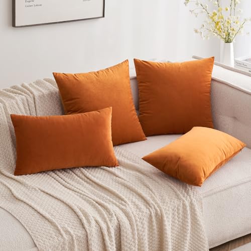 Image of MIULEE Velvet Throw Pillow Covers 12x20 Inch, Pack of 2 - Orange, Soft Solid Lumbar Fall Decorative Pillow Covers Modern Luxury Home Decor for Chair Couch Sofa Bedroom Livingroom