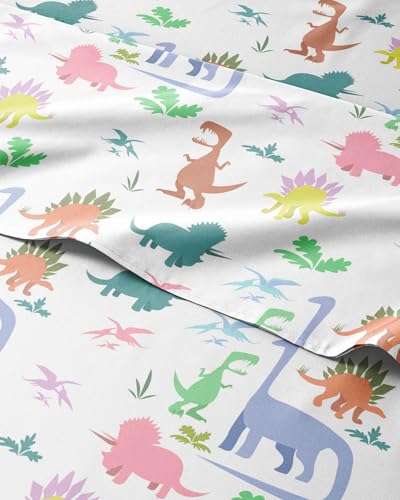 Kids Full Size Boys Dinosaur Bed Sheets - 4 Piece Dinosaur Microfiber Sheet Set - Dino Print Bedding - Soft, Breathable & Machine Washable - Colorful Dino Bed Set for Boys, Girls, Teens and Toddlers