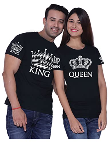 Tee Shirt Couple Assorti Humour Partenaire Tshirt Amoureux pour 2 Homme Femme Drole King Queen Matching T-Shirts Set Duo Ensemble de Assorties