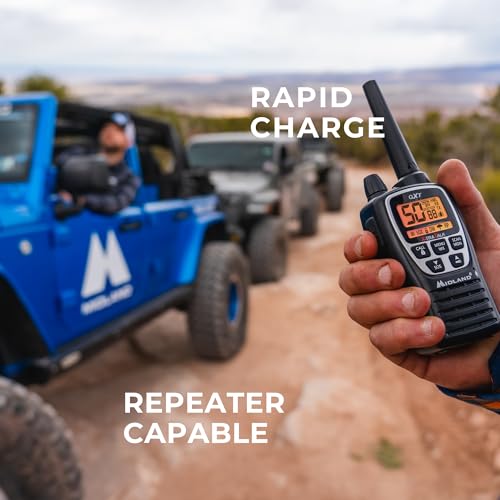 Image of Midland GXT3000 GMRS Two-Way Radio (50-Channel, Repeater Capable, Long Range, 142 Privacy Codes, SOS, NOAA, Rechargeable Lithium Ion Battery, Black /Silver, 2-Pack)