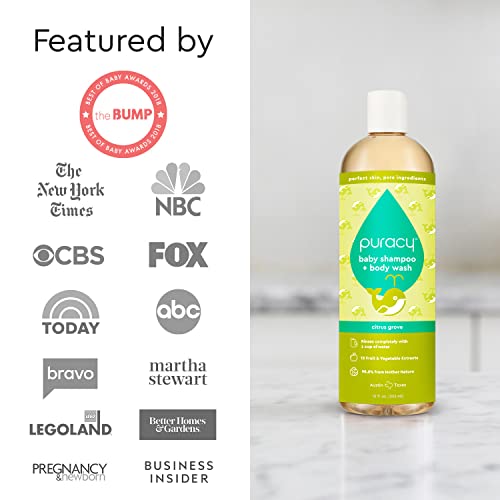 Puracy Shampoo & Body Wash For Children - Perfect Skin, Pure Ingredients - With 12 Fruit & Vegetable Extracts For Silky Smooth Skin, Gentle Citrus Grove Aromas, 98.8% From Mother Nature (12 Oz, 2-Pk) #TOP3