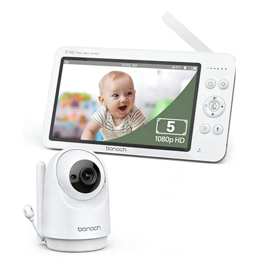 Image of bonoch Baby Monitor with Camera and Audio, 5" 1080P HD Video Baby Monitor No WiFi, Hack Proof, Remote Zoom/Pan/Tilt, 4000mAh Battery, VOX Mode, Auto Night Vision, 8 Lullabies
