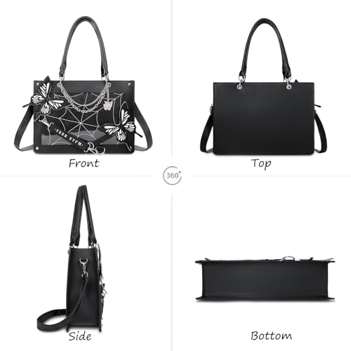 Leather Tote Bag for Women, Goth Glam Satchel Bag Large Top Handle Handbags for Lady Purse - Cobwebs Butterfly2