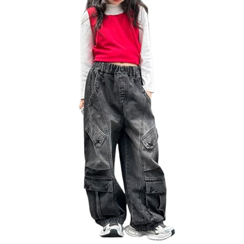 Pantalones cargo cómodos con múltiples bolsillos y cintura elástica para niñas activas