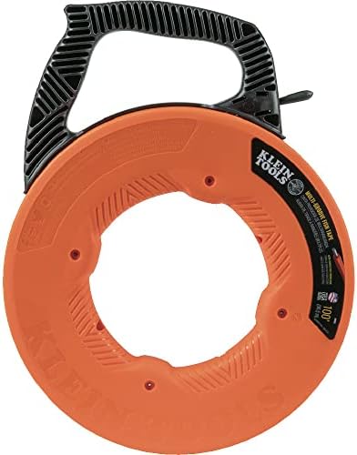 Klein Tools 56383 Fish Tape, Multi-Groove Fiberglass Wire Puller with Nylon Tip, Optimized Housing and Handle, 100-Foot x 0.182-Inch