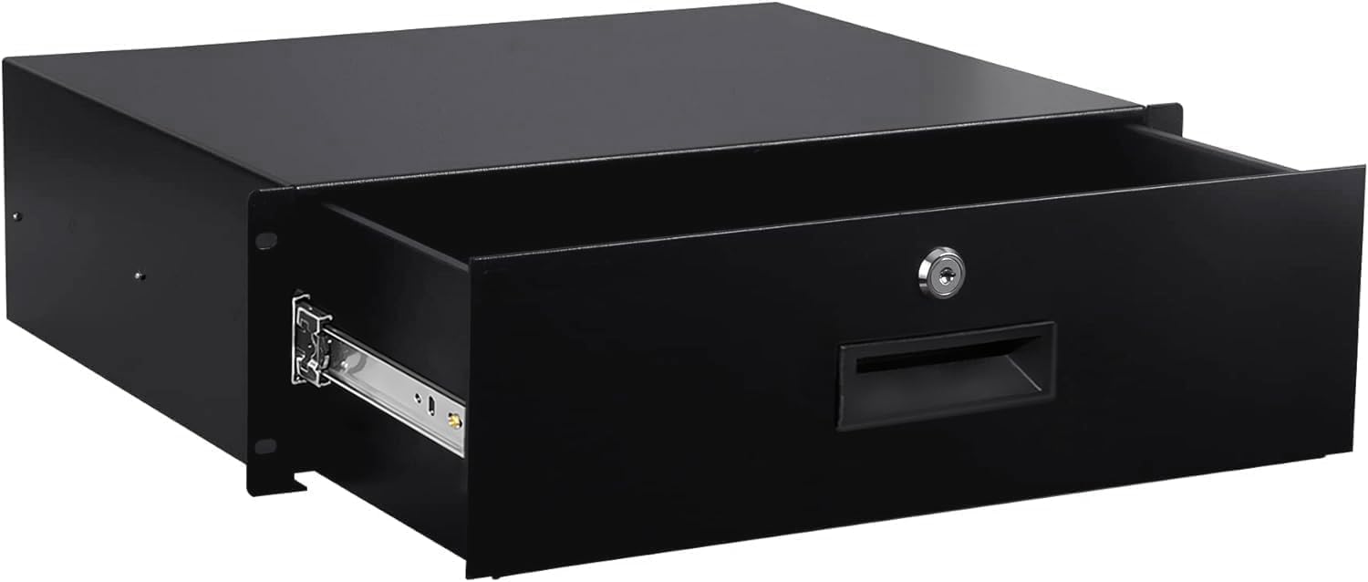 3U Rack Mount Drawer Server Cabinet Case for 19 Inch AV/Network/DJ Equipment Lockable Deep Drawer with Key