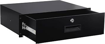 3U Rack Mount Drawer Server Cabinet Case for 19 Inch AV/Network/DJ Equipment Lockable Deep Drawer with Key Black