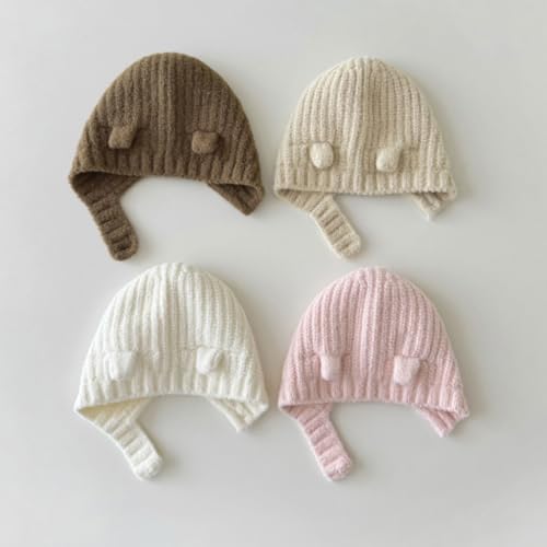 Baby Ear Protections Hat Soft & Breathable Bonnet Knitted Warm Hat for 3 Months to 2 Years Old Windproof Headwear Khaki2
