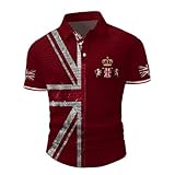 Poloshirt Herren Baggy Trainingsshirt Tennis T-Shirt Sommer Kurzarm Sportshirt Basic Tee Uk Flag Jack Print Top Golf Lauf Polohemd Männer Freizeitshirt Bequeme Kurzarmshirt