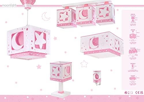 Dalber 63232S Lampadario"Luna", per bambini, Colore Rosa, lampadina a incandescenza, plastica - Image 7