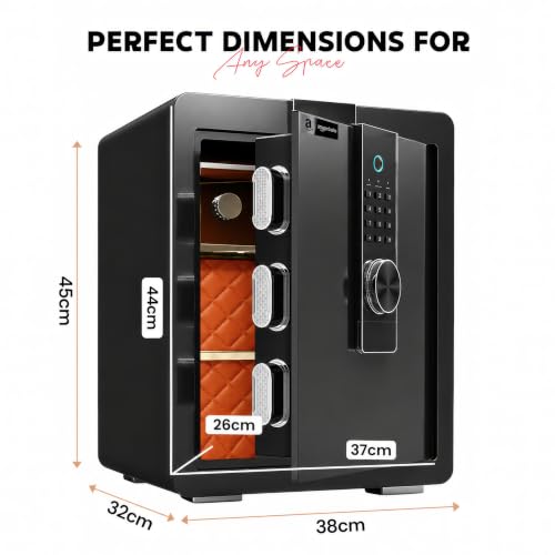 Image of Amazon Basics Pro Gross Capacity - 54L (Net - 49L), Biometric Fingerprint + Password Safe Locker Box for Home & Office | Digital Electronic Security Locker Safe With Dual Access, Anti Theft Steel Body
