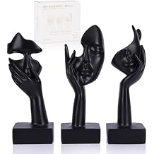3 Pcs Thinker Large Statue Set - Black Art Abstract Home Accent Figurines for Living Room, Bedroom, Shelves, Office Desktop, Coffee Table Decor, Gift for Women 3 Pcs Black, 9"