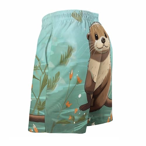 Mens Shorts Cartoon Cute Otter Men Swim Trunks Quick-Dry Beach Shorts with Drawstring Pocket Bathing Suit 5