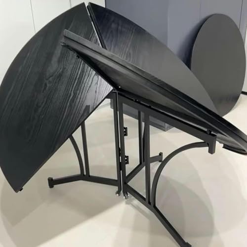 Table en bois ronde sans assemblage avec piétement robuste noir pliant - 5