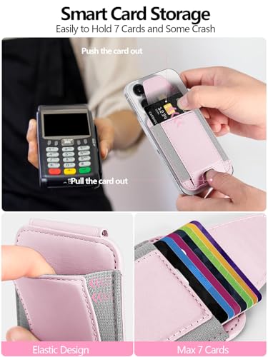 Image of Miroddi 2023 New Upgrade MagSafe Wallet With Privacy Flap Cover, Magnetic Card Holder for iPhone 14, 13 /12 Models, Leather MagSafe Wallet, Fit 7 Cards, Credit Card RFID Blocking, Baby Pink, Minimalist