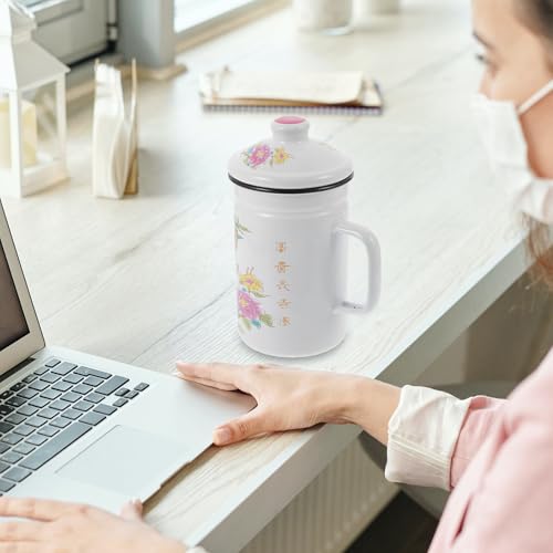 Taza de esmalte para viaje y acampada con filtro de té integrado 8