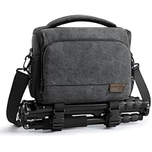 S-ZONE Camera Bags for Photographers Small Crossbody Shoulder Bag DSLR SLR Mirrorless Camera Case with Tripod Holder Waterproof Zipper Black