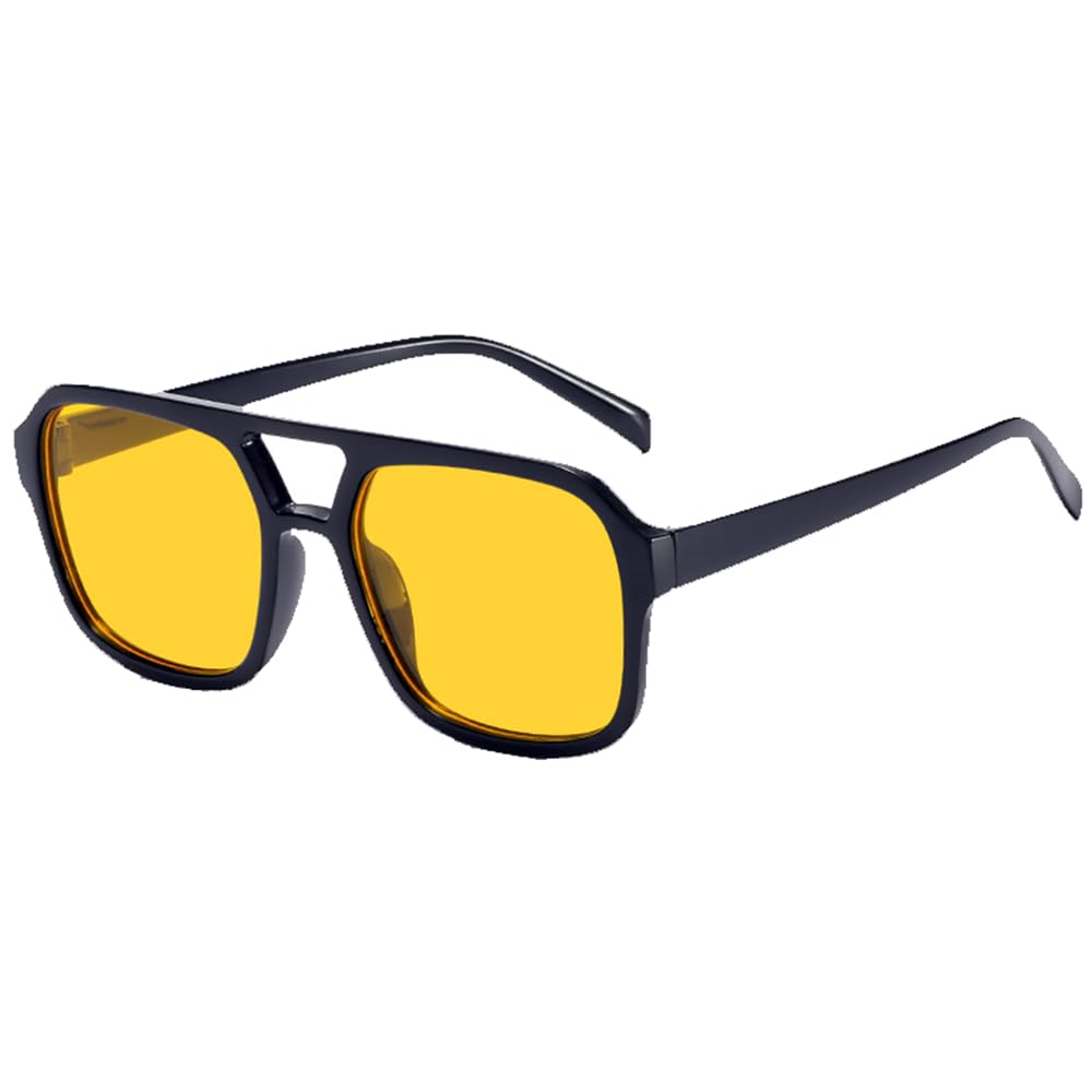 colored double beam sunglasses unisex square sunglasses UV380 UV resistant glasses black frame yellow