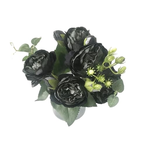 Flor Artificial 30cm Rose Pink Silk Peony Artificial Flowers Bouquet 5 Big Head and 4 Bud Fake Flowers For Home Wedding Decoration Indoor Paniculata Artificial(9)