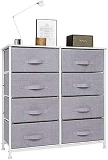 Chest of Drawers, 4 Fabric Drawers Storage Unit with Wooden Top and Metal Frame, Cloth Storage Organizer for Bedroom Living Room Closet Hallway, Grey