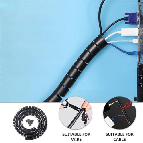Cable sleeve organizador de cables con tubo espiral anti-mordeduras negro de 10 m para protección de cables y escritorio miniatura 7