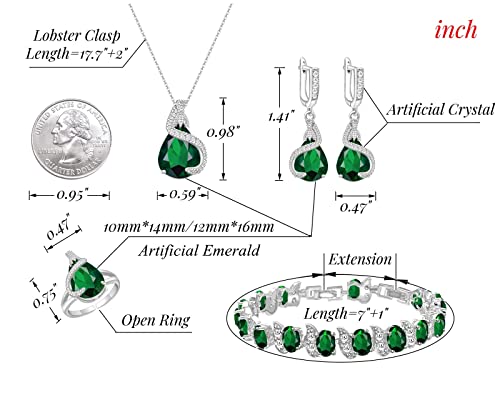 Gzwhd Jewelry Set For Women Created Green Emerald Necklace Earrings Open Ring Bracelet White Gold Plated Jewelry Birthday Anniversary Engagement Wedding Gift For Lover Wife Friends Mother Girlfriend Bride #TOP5