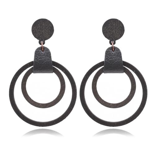Bohemian Simplicity Wooden Geometry Circle Hollow Lightweight Dangle Drop Earrings Handmade Multi-layer Stud Earrings For Women Jewelry Gifts