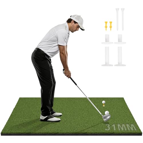 31mm High-density Turf Golf Mat 5x3ft Golf Practice Mat with Rubber Tees Golf Hitting Mat for Outdoor & Indoor for Men Dad/Husband/Golfers