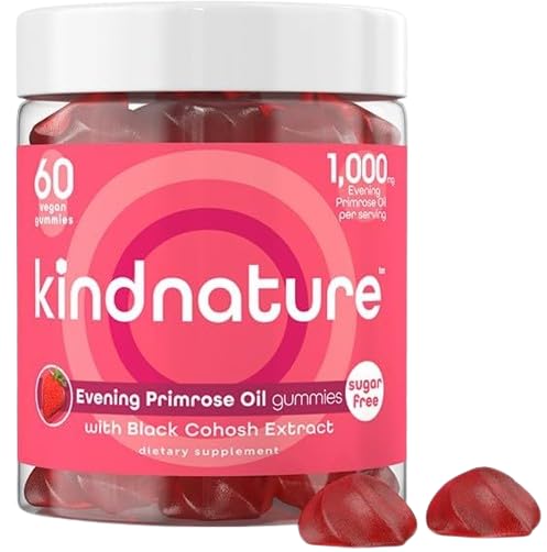 kindnature Evening Primrose Oil Gummies for Women – 1000mg with Black Cohosh Extract – Hormonal Balance, PMS & Menopause Support – Vegan, Sugar-Free, Non-GMO
