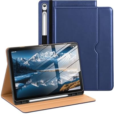 DTTO Leather Case for Samsung Galaxy Tab S10 Lite / S10 FE / S9 FE 10.9-Inch with S Pen Holder, Folio Stand Cover with Hand Strap & Pocket, Multi-Angle Viewing, Auto Wake/Sleep, Navy Blue