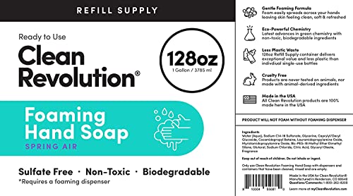 Image of Clean Revolution Foaming Hand Soap Refill with Real Essential Oils, Moisturizing Sulfate-Free Hand Soap, Ready-to-Use Foam Soap Refill for Kitchen & Bathroom (Spring Air, 128oz)
