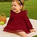 Sinhoon Toddler Girl Dress Fall Ruffle Long Sleeve Baby Girl Solid Color Casual Dresses(burgundy,4T)