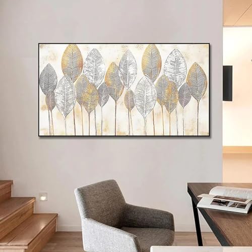 Tableau feuille d'or moderne abstrait de luxe encadré 80x160 cm
