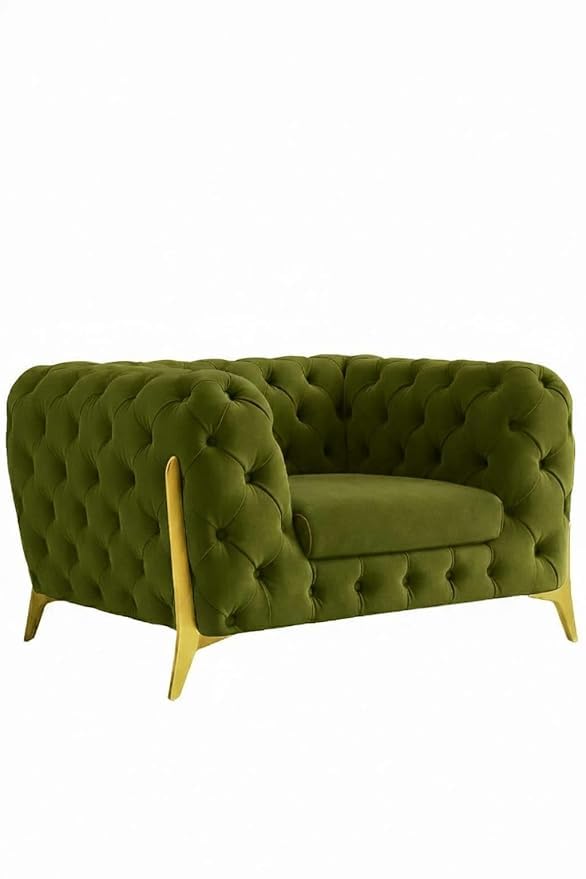 Image of A to Z Furniture Modern Classic Fabric & Valvet Tufted Chesterfield Sofa Living Room and Office (3+1= 4 Seater Sofa Set with Footrest Olive Green)