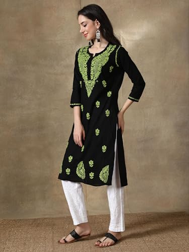 Image of Seva Chikan Hand Embroidered Lucknowi Chikankari Cotton Kurta Kurti for Womens SCL4219