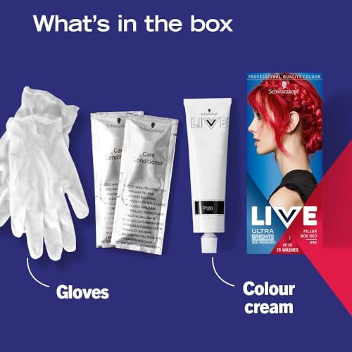 Foto von Schwarzkopf Live Ultra Bright oder Pastel Red Haarfarbe, 3 Stück, semi-permanente Farbe, hält bis zu 15 Wäschen - 092 Pilllar Box Red