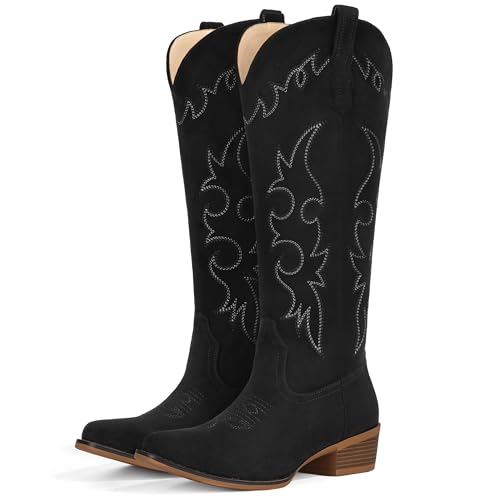 Image of Suede Cowboy Boots for Women Knee High Western Cowgirl Boots