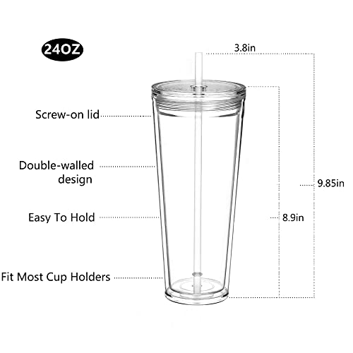 Suertestarry Insulated Tumblers Double Wall Clear Plastic Tumblers 3 Pack 24Oz Tumblers With Lids And Straws,Reusable Cups With Straw,Perfect For Parties, Birthdays,Gifts (Transparent 3 Packs) #TOP2