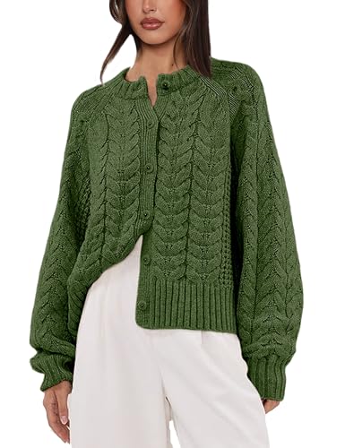 Image of Cable Knit Cardigan for Women Open Front Sweater Casual Loose Long Sleeve Button Outerwear Coats