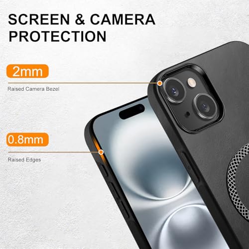 Image of KARWAN Shockproof Hybrid Leather Finish Back Case Cover Compatible with iPhone 15 with Wireless MagEaze Charging Cover, Anti-Scratch Shield Case with Strong Minimalist Design (Black)